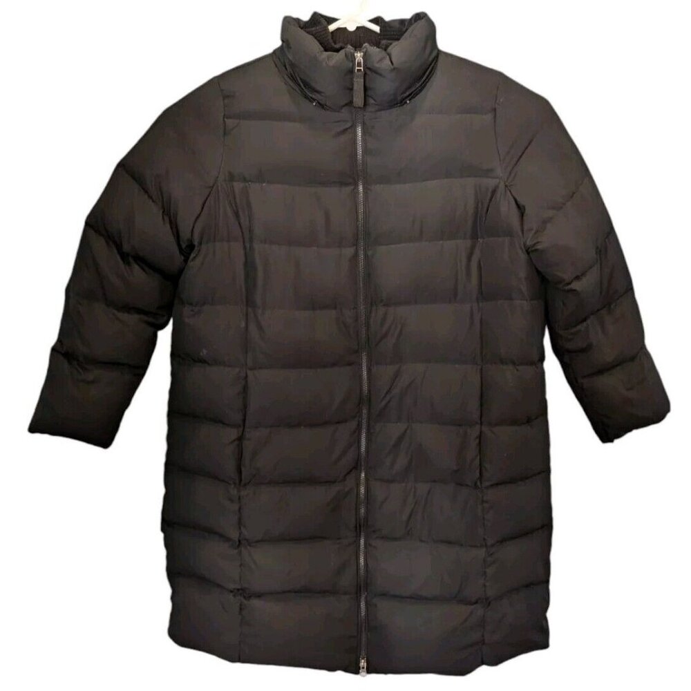 Lands End Coat Womens 80 % Down Long Puffer‎ Black 1X 16 18 Full Length NO HOOD